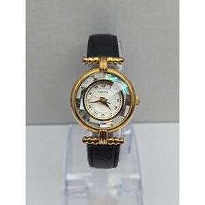Fossil 9214 Abalone Mosaic Prism Crystal Gold Tone 27mm Quartz New Battery Watch